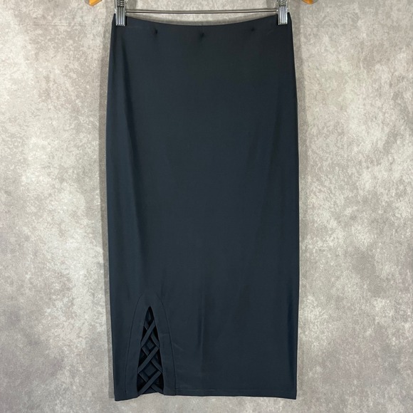 Sympli Dresses & Skirts - Sympli Pencil Skirt Womens 6 Charcoal Grey Lattice Hem Detail Midi